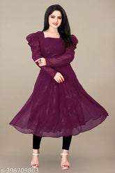 Georgette printed kurti for women, solid combo, three-quarter sleeves. Indian-made cotton kurti available in sizes M to XXXL