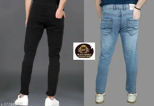 Indian-made men's denim jeans pack of 2, solid blue jeans for stylish fit - sizes 28, 30, 32, 34