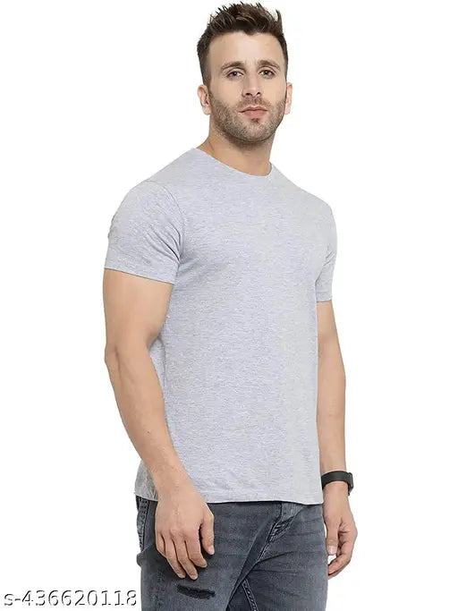 Mens half sleeve round neck plain cotton blend t-shirt, premium quality, versatile fit for casual outings or lounging