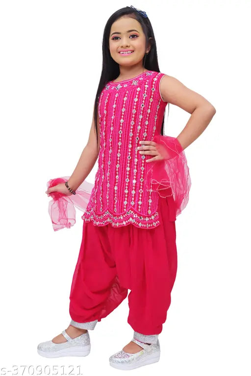 Georgette Patiyala Set with Embroidery & Mirrorwork - Indian ethnic wear for kids aged 3-9