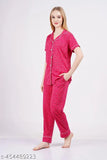 Pink hosiery night suit with floral print, casual and comfortable sleepwear for women, Yuvaan Creation on model