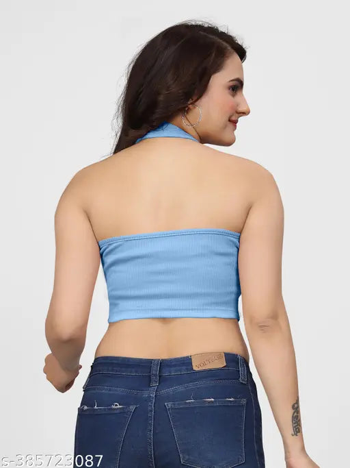 Maroon and sky ribbed cotton crop top pack of 2 - Stylish women's tank tops for casual and formal occasions