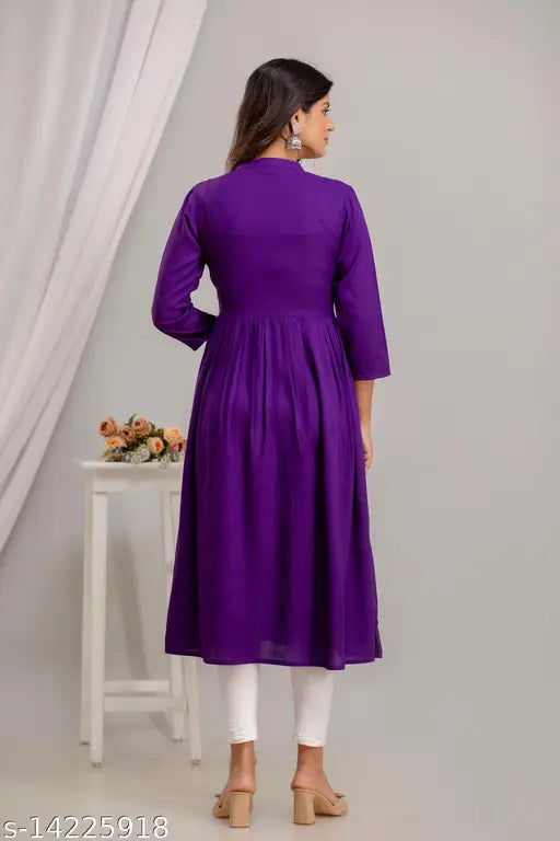 Violet Chikankari embroidered Rayon Anarkali Kurti, perfect for festive and partywear, S-XXXL sizes available
