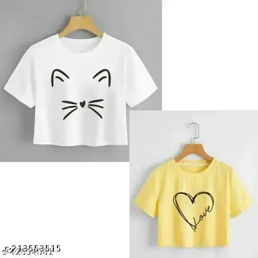 Premium cotton blend stylish crop tops for women - Printed, short sleeves, high quality Indian made