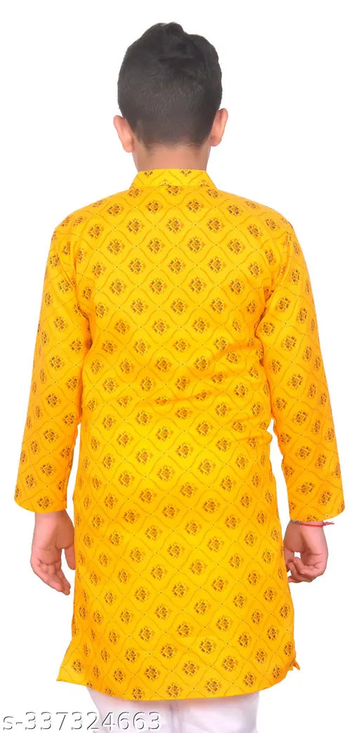 New cotton long-sleeve printed kurta for boys in India, vibrant design on 2-3, 3-4, and 4-5 years sizes