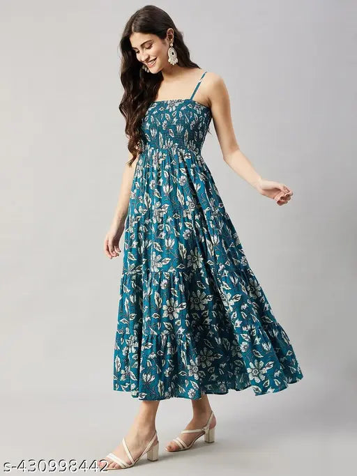 Designer cotton colorblocked sleeveless jumpsuit, midi/anarkali style from India