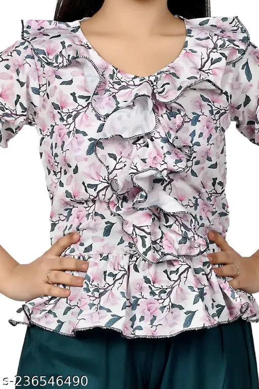 Multicolor cotton blend girls dress pack (8-13 yrs): Two piece set - printed top & full length palazzo, trendy partywear styles