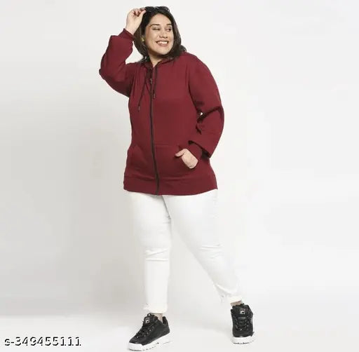 Fleece women's plus size hoodie & sweatshirt - XXL (44in bust, 25in length), India-made warm winter hoodie with long sleeves