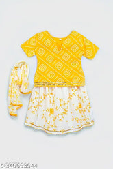 Rayon lehenga choli set for kids, printed in vibrant colors, perfect for little Indian princesses aged 3-6 years