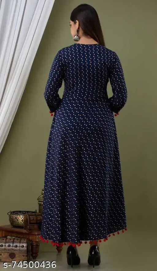 Rayon embroidered Anarkali kurti, three-quarter sleeves, Indian partywear fashion