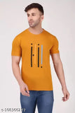 Men's mustard striped polyester half sleeve t-shirt, regular fit with short sleeves
