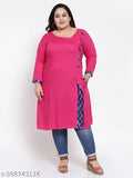 Plus size rayon pink kurti with full sleeves, solid design, India-made, available in XS to 10XL