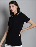 Women's solid polo t-shirt, short sleeves, polyester, solid color, M (39in bust, 26in length), India-made fashion top