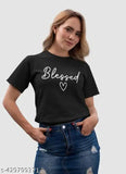 Printed net cotton blend short sleeve Regular Black (Blessed Heart) White blouse, Indian origin