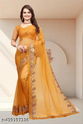 Luxurious diamond-work embroidered saree in super net fabric, Indian handcrafted blouse included
