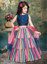 Art Silk printed lehenga, Chanderi silk embroidered choli with net dupatta, Indian traditional wear for girls aged 2-14 years