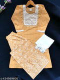 Striped cotton Kurti Palazzo Set with embroidered lace work and Dupatta, ideal for women's summer fashion