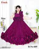 Purple designer net gown for kids parties, embellished and sleeveless, RK Collection