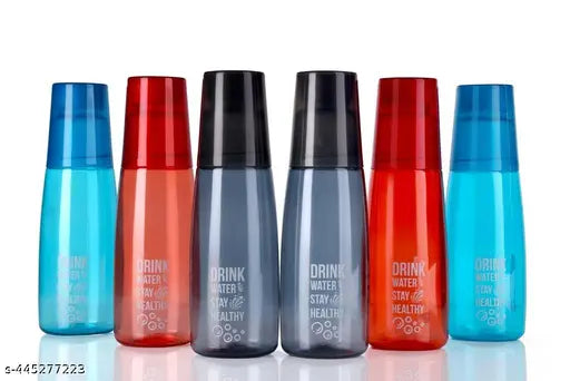 Multicolor leak-proof plastic water bottle pack-6, ideal for on-the-go hydration in India