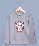 Cotton blend girls' CUTIE print long sleeve sweatshirt, perfect for autumn/winter/spring outfits