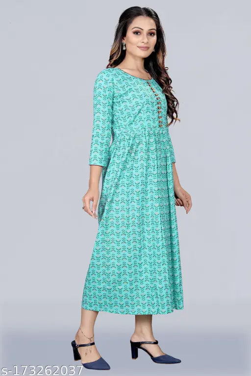 Rayon, foil printed designer kurti with three-quarter sleeves, Indian women's fashion