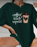 Extra-large cotton t-shirt for women and girls, featuring a printed design. Short sleeves. M size (bust: 32in, length: 32in). Made in India