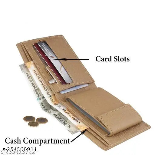 Beige artificial leather men's album wallet - regular size (11 card slots), solid pattern, compact design with 4 compartments and photo sleeves for added style and durability, perfect gift accessory for men