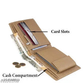 Beige artificial leather men's album wallet - regular size (11 card slots), solid pattern, compact design with 4 compartments and photo sleeves for added style and durability, perfect gift accessory for men