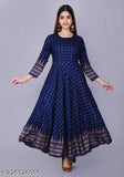 Blue Rayon embroidered kurti with three-quarter sleeves, printed combo design for Indian summer fashion