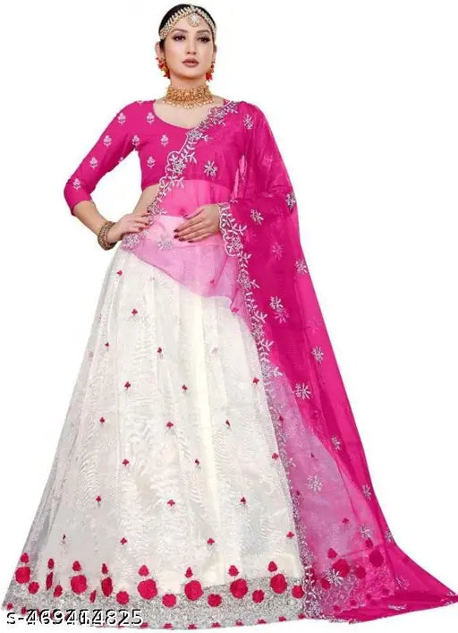 Silk and net embellished Aishani lehenga set - unstitched (42m waist, 42m length), 3MTR lehanga, 0.80MTR blouse, 2.50MTR ponni
