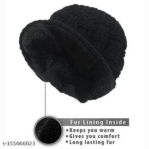 Black woolen beanie cap for men, PinKit winter style