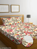 Luxurious new floral double king premium glace cotton fitted bedsheets with 2 pillow covers, 230TC supersoft & all-around elastic, ideal for summer