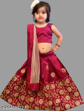 Maroon taffeta silk readymade Lehenga Choli with embroidered zari sequin work for baby girls (2-5 years), machine washable traditional ethnic wear