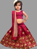 Maroon taffeta silk readymade Lehenga Choli with embroidered zari sequin work for baby girls (2-5 years), machine washable traditional ethnic wear