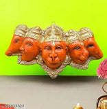 Orange polyresin Panchmukhi Hanuman Ji statue, decorative home gifting, protects from evil eye, 17.6 cm wide