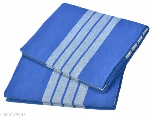 Blue Tuni Mani Sata Devadas Cotton Striped Flat Sheets (41x75 ft, Pack of 2)