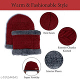 Woolen winter cap set for men & women with gloves and neck muffler, knit beanie hat and scarf. Arcylic balaclava pattern, hand wash only. Snow-ready accessory set (3 pc.)