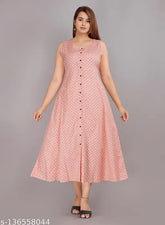 Rayon printed sleeveless anarkali dress by Sumit Enterprises, featuring vibrant Indian motifs and suitable for sizes S to XXXL