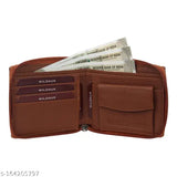Tan artificial leather travel wallet, 3 card slots, textured pattern, compact size, round zip closure - WILDAUK Men & Women