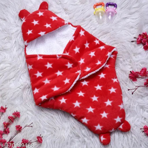 Red star polycotton hooded baby sleeping bag, suitable for newborns 0-6 months, ideal for mild winter, single pack from First Trend India