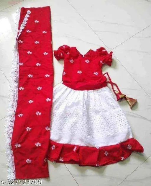 Rayon embroidered net rice ceremony lehenga for babies, Indian traditional attire with embellishments