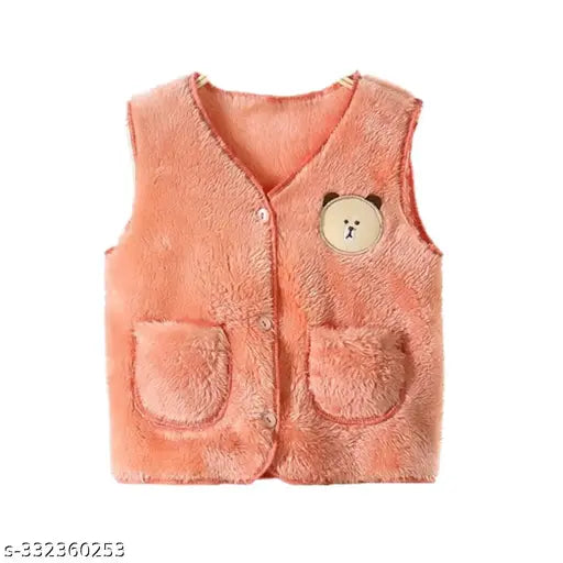 Faux fur unisex vest coat sweater cardigan, lightweight V-neck short gilet for toddlers 6-12 months, polyester material, vibrant colors