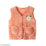 Faux fur unisex vest coat sweater cardigan, lightweight V-neck short gilet for toddlers 6-12 months, polyester material, vibrant colors