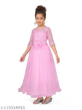 Pink polyester Aarika Girls Lavender frocks & dresses with three-quarter sleeves, solid pattern design for girls aged 3-4 years to 11-12 years