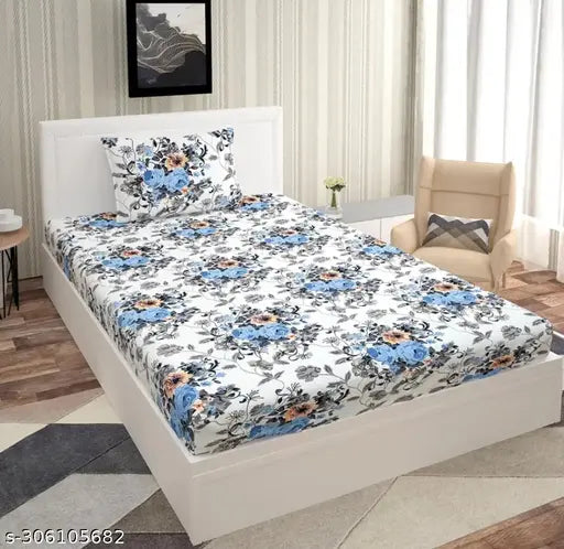 White cotton single bed sheets, super fine floral design, elastic fitted with zipper pillow cover, ideal for weddings and summer use