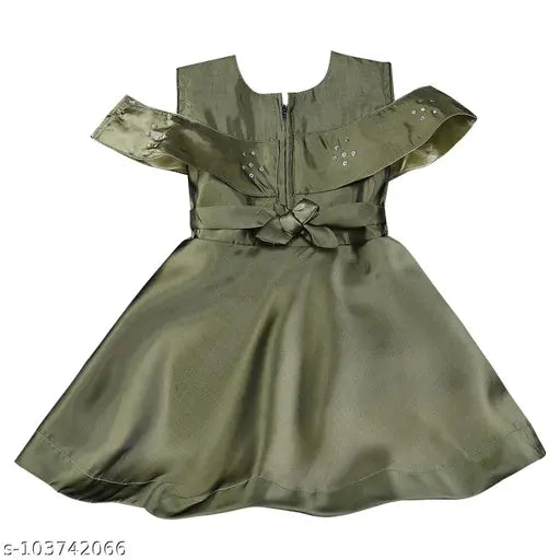 Stunning silver kraft green satin frock dress for girls, perfect for special occasions | Indian-made, sleeveless satin gown for little princesses