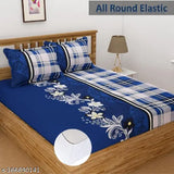 Blue cotton fitted bedsheet set, 180 thread count, botanical print, ideal for AC room, adult use