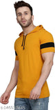Mustard cotton blend mens half sleeve hoodie. Confident, trendy style. Perfect fit, comfort feel