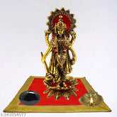 Handmade oxidized white metal embossed golden statue of Lord Vishnu/Narayan standing on lotus flower, Indian craftsmanship for religious ceremonies and home decor