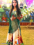 Taffeta silk digital printed choli, taffeta silk stitched lehenga and net dupatta set for children, floral pattern, semi-stitched with long sleeves